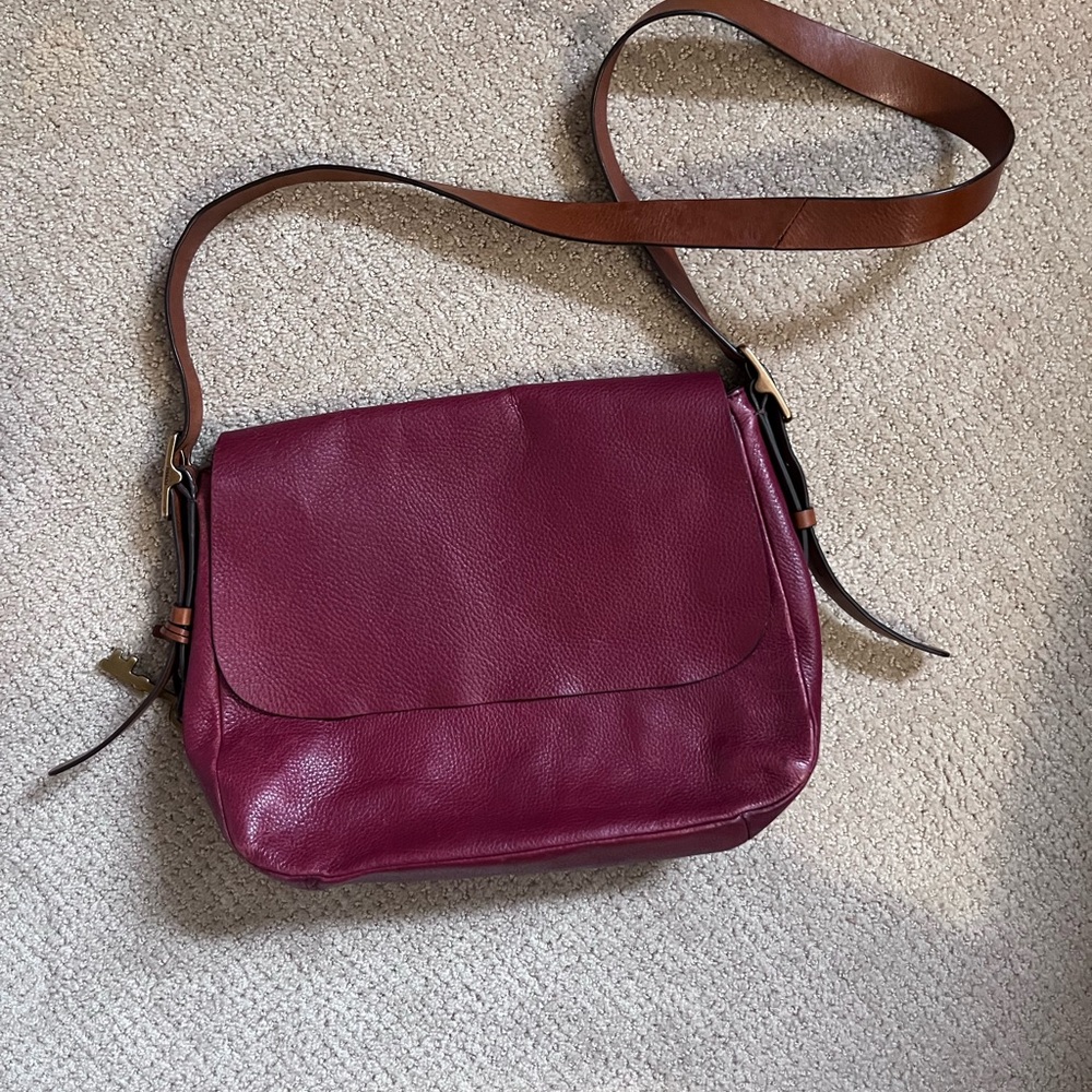 Fossil Dark Red Leather Crossbody Bag